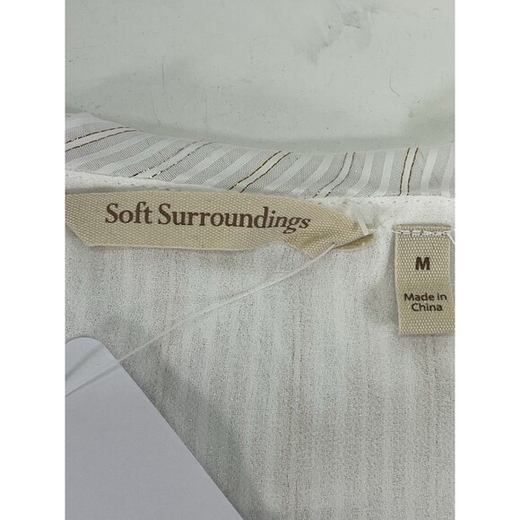 NWT Soft Surroundings Xenia Ruffle Top Sz Med White & Gold Metallic Thread Party - Picture 9 of 13